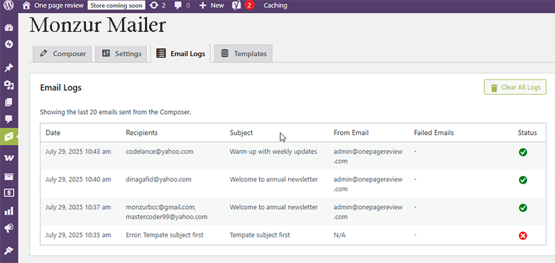 Email logs